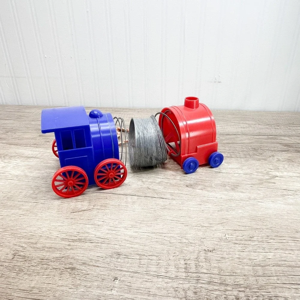 Vintage 1950s Pull Toy Slinky Train by James Industries Red‎ Blue Original